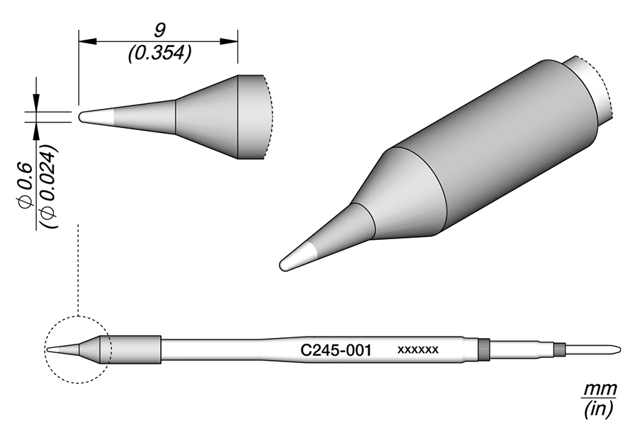 JB03C - CARTUCHO CONICO Ø0,6 PARA LAPIZ T245 (SOPORTE GRUESO)